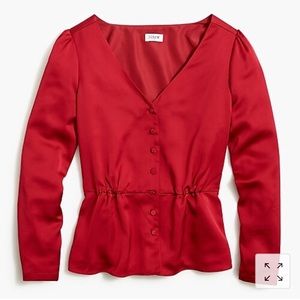 J. Crew Red Satin Blouse NWT
